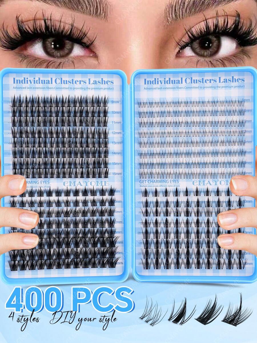 400pcs Eyelash Book C Curl Large Capacity Highest Quality Lowest Price New DIY False Eyelashes Fluffy Soft 3D Faux Mink Hair False Eyelashes Makeup Eyelash Extensions Short Lightweight DIY Home Eyelash Extensions - C - View 1