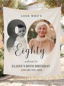 1pc Customized Birthday Party Tapestry Banner, Personalized Photo Backdrop For 21st 30th 40th 50th 60th 80th Birthday, Who's 80 Welcome Sign - Multicolor - View 2