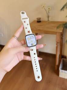 1pc Hollow Star Silicone Watch Band, Compatible With Apple Watch 38/40/41 42/44/45/49Ultra S10/11 42/46mm, Breathable Sports Strap Replacement, Suitable For 9 8 7 6 5 4 - Cut-out Star - View 3