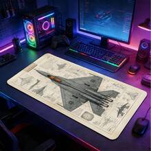 1pc Extra Large Vintage Fighter Jet Engineering Blueprint Pattern Mouse Pad, Soft Fabric Keyboard Mat With Non-Slip Rubber Base And Stitched Edges. Industrial Style Aircraft Blueprint Hand-Drawn Aesthetic, Suitable For Gaming, Home Office And Study Scenes. - View 1