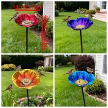 1 Peça Estaca de Banho de Pássaros, Alimentador de Pássaros de Jardim em Forma de Flor de Metal Feito à Mão, Decoração Estética Resistente às Intempéries, Estilo Vintage Destacável, Banho de Pássaros Externo para Gramado e Quintal - Tamanho Único - Visão 5