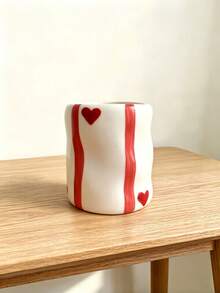 1pc Cute Striped Red Heart Toothbrush Holder, Multi-Functional Bathroom Countertop Storage Cup, Toothpaste Storage Box, Bathroom Vanity Aesthetic Home Decor - Multicolor - View 12