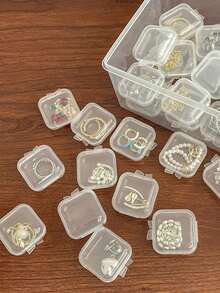 Transparent Portable Small Jewelry Storage Box, Desktop Organizer Box, Anti-Oxidation Jewelry Box With Lid, Square Earring Stud Storage Box, Multi-Function Small Pill Box, Waterproof Pendant Bracelet Ring Necklace Jewelry Box - Multicolor - View 2