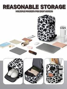 myco bags Fashion Cow Print Travel Backpack, TSA Lock Laptop Backpack, 6.34 Gallon Carry-On Bag With Shoe Compartment, Suitable For Business Travel And Daily School Use - Multicolor - View 6