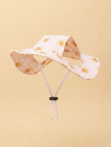 Minimalist Pet Sun Hat, Cute Little Sun Pattern, Hollow Ear Design, Adjustable Non-Slip Sun Protection Hat, Comfortable Without Squeezing Ears, Suitable For Small Dogs To Wear Outdoors In Spring And Autumn, Happy Puppy Hat - White - View 9