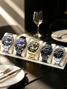 5pcs/Set Casual Business Men's Watch Set, Stainless Steel With Calendar, Best Gift For Father/Boyfriend, Suitable For Daily Wear - Multicolor - View 12