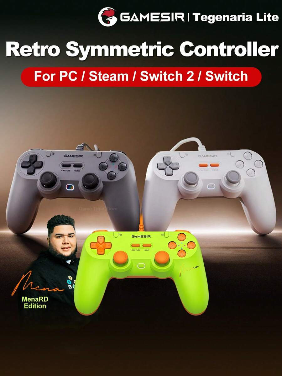 GameSir Tegenaria Lite Mandos de Juego Retro para PC Steam Controlador Simétrico con Cable Compatible con 2 Switch Android iOS Teléfono Móvil con Palanca de Efecto Hall Gatillos Analógicos, Retroalimentación de Vibración Inmersiva Sutil, Edición Gris Blanco y MenaRD