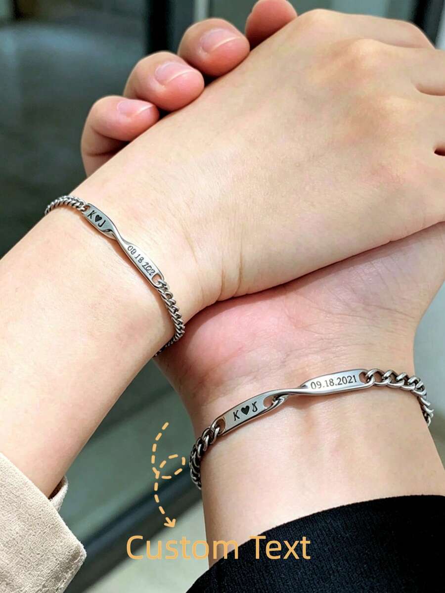 Personalized Name Bracelet, Stainless Steel Infinity Symbol Bracelet, Laser Engraved Couple Bracelet, Anniversary Graduation Gift - Multicolor - View 1