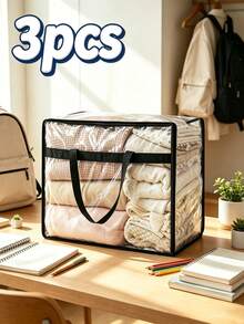 3/2/1pc Large Capacity Clothes Storage Bag, Foldable Clothes Storage Bag, College Dorm Essential, Transparent PVC Storage Bag, Moisture-Proof & Dust-Proof Storage Bag, Moving Storage Bag, Multi-Functional Storage Box With Flap And Visible Window, Home Supplies, Quilt Dust-Proof Bag, 3D Storage Bag, Back To School/Graduation Season Essential, Bedroom, Wardrobe Clothes Storage Bag, Easy To Fold, Space-Saving, Durable,Bedroom Room Decor,Back To School - Multicolor - View 13