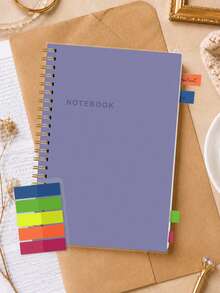 Trees 1 pieza Cuaderno A5 con espiral y líneas, pestañas de índice codificadas por colores, cubierta protectora y páginas de escritura suave para trabajo, estudio, notas de reuniones, listas y planes diarios, útiles escolares, accesorios de escritorio de oficina, accesorios para maestros, artículos imprescindibles para el aula - Morado fuerza - Ver 2