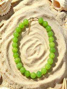 1pc European And American Bohemian Round Geometric Cloud Multicolor Beaded Necklace, Stainless Steel 18K Gold Lobster Clasp, Gift & Daily Wear - Handmade Resin Beaded Stainless Steel Necklace - View 34