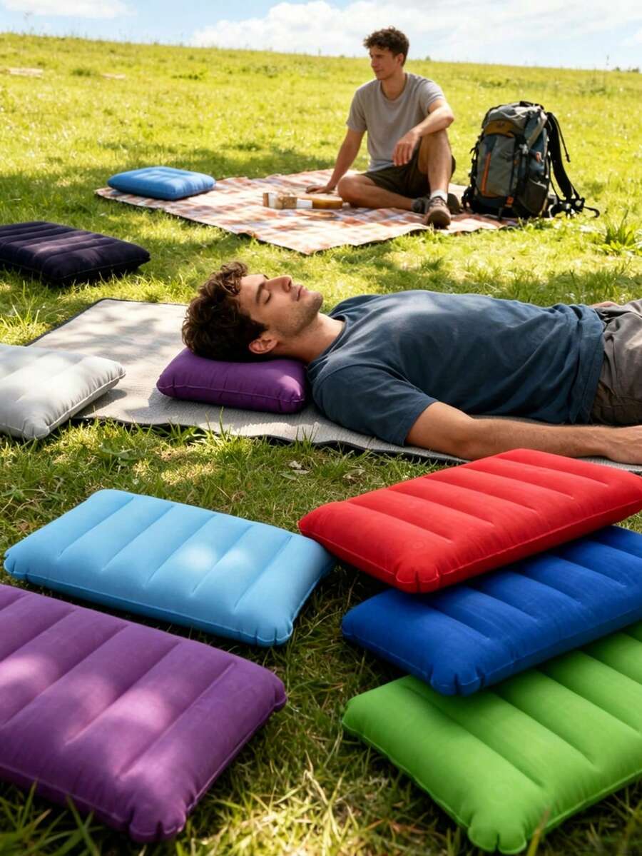 Square Inflatable Travel Pillow Neck Support Unisex Waist Cushion Camping Beach Tent Rest Long Flight Road Trip Comfortable Aviation Accessory Elegant Travel Gear Inflatable Material Camping Essential Travel Essential