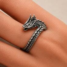 Silver Dragon Ring Punk Adjustable Gothic Vintage - Plateado - Ver 2