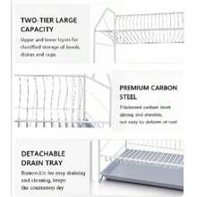 2 Tier Dish Drying Rack With Drain Tray, Large Capacity Kitchen Counter Dish Rack, Metal Dish Drainer With Removable Utensil Holder - View 9