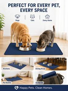 Universal Pet Feeding Mat, Suitable For Cats And Dogs, Prevents Food And Water Spills, Fits Small, Medium And Large Pets, Non-Slip Design, Suitable For Daily Feeding, Protects Floors From Food And Water Bowl Spills And Stains - Blue - View 4