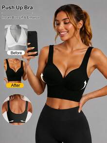 Sports Bra Tank Top Solid ColorBackless Wire Free No Removable Padding Gym Bra High Elasticity Gym Clothes Women Suitable For Yoga And Running ﻿ Black - Black - View 1