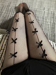 Schleifen-Fischnetz-Strumpfhose, süße Schleifenmuster-Strumpfhose, sexy Gothic-Mode-Beinbekleidung für Damen-Party-Outfits - Verschiedenfarbig - Übersicht 7