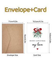 1pc Christmas Card With Envelope - "Merry Christmas My Love" Elegant Mistletoe Greeting For Partners, Loved Ones & Couples, Festive Holiday Gift, Blank Inside - View 5