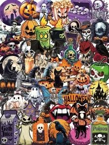 50Pcs Cute Cartoon Dark Spooky Ghost Halloween PET Stickers Decals For Laptops Phones Skateboards Water Bottles Skateboards & DIY Crafts Stickers - Multicolor - View 13