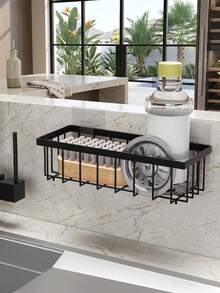 Scaffale da parete per spezie e prodotti da cucina con installazione senza foratura. Adatto per organizzare utensili da cucina, articoli da bagno, barattoli di spezie, prodotti per la cura della pelle e altro; può essere appeso in cucina, bagno, dietro le porte o nell'ingresso. - nero - Visualizzare 8