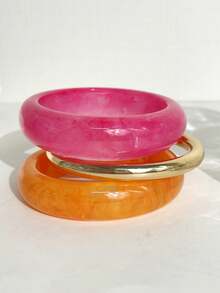 Juego de 3 piezas/Set de pulseras apilables en rosa, naranja y dorado, brazaletes redondos minimalistas encantadores y de moda - Multicolor - Ver 4