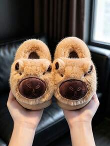 Children's Cartoon Capybara Warm Simple Anti-Slip Cute Fuzzy Slippers Autumn/Winter New Style - Khaki - View 6