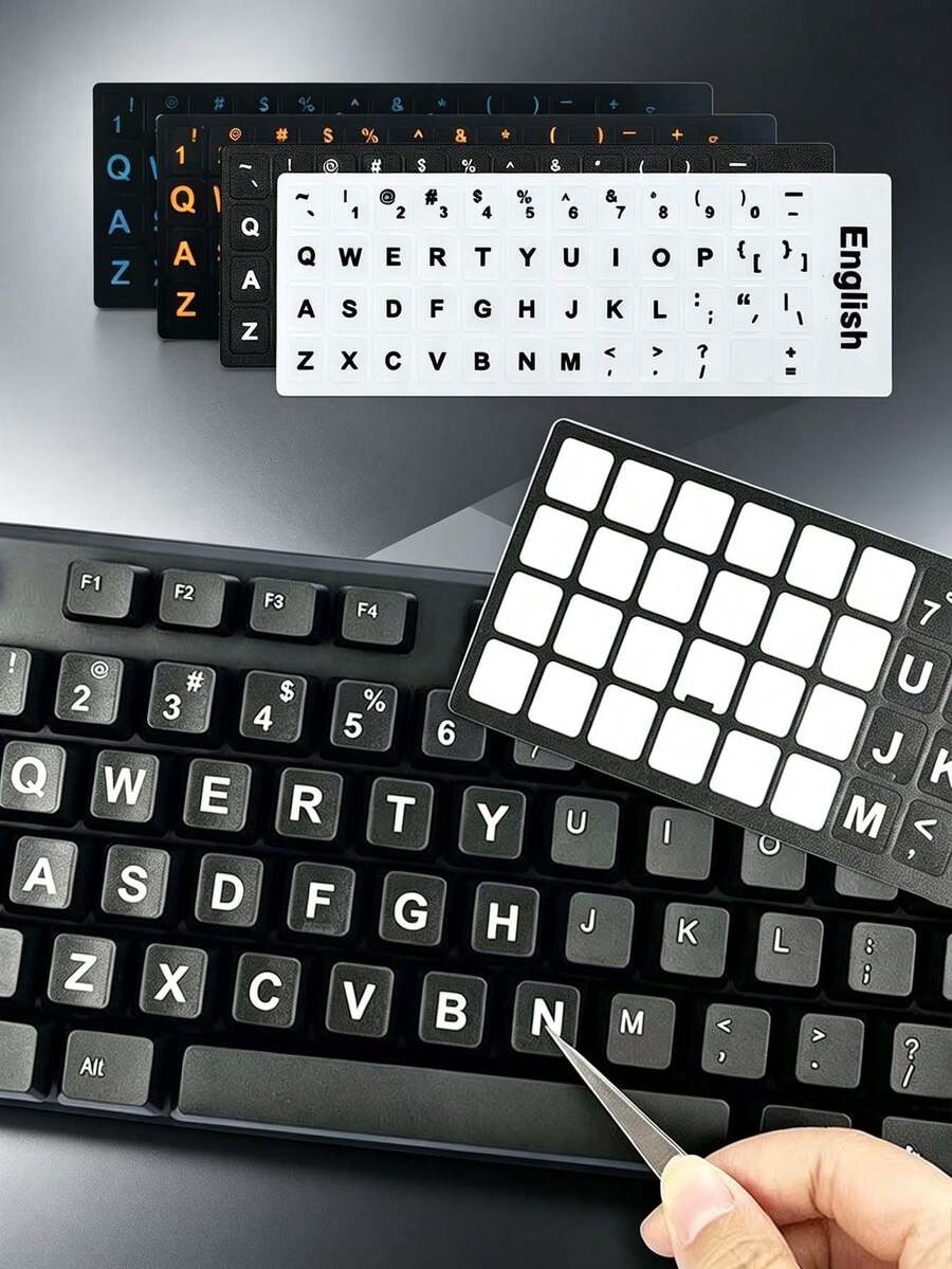 Pegatinas de letras de teclado en inglés, calcomanías de reemplazo de teclas mate resistentes al desgaste, etiquetas de teclado impermeables y a prueba de arañazos, universales para computadora portátil y de escritorio, pegatinas de reparación de teclado de fácil instalación - Ver 1