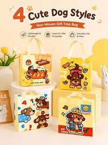 1/4/8/12pcs Cute Puppy Print Nonwoven Tote Gift Bag Available In 4 Styles Colorful Cartoon Dog Theme Carry Bag With Soft Handles Lightweight Roomy Design For Birthday Party Favors Holiday Treats Shopping Gift Wrapping, Reusable Bags - Puppy - View 2