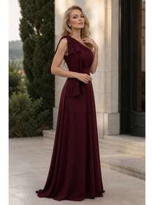 Long Dress For Bridesmaid Wedding Graduation Light Party - Color caoba - Ver 6