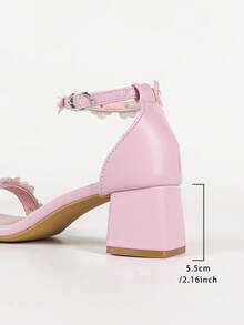Women's Plus Size Wide Toe Box 3D Floral Pearl Decor Solid Color Open Toe Double Ankle Strap Tie-Up Chunky Square Heel Sandals, Fresh Sweet Style, Summer Date Light Blue - Baby Pink - View 9