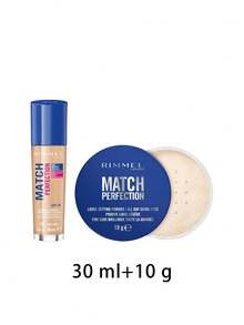 [حزمة] كريم أساس Match Perfection بلون نود فاتح 102 دافئ 30 مل + بودرة تثبيت سائبة Rimmel Match Perfection، 001 شفافة - 102 لون نيود فاتح دافئ + 001 شفاف - مشاهدة 2
