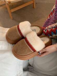 XIXITIAO Fluffy Warm Platform Slide Slippers, Fashion Closed Toe Winter House Shoes - Brown - View 11