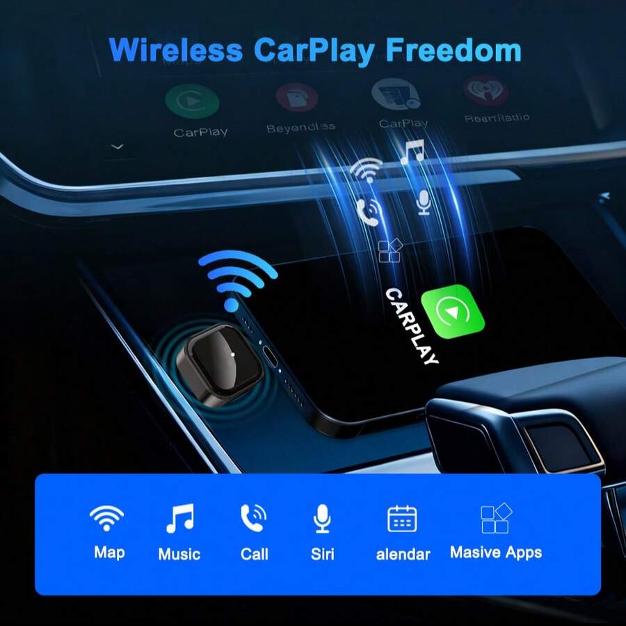 無線 CarPlay 轉接器 即插即用,將有線 CarPlay 轉換為無線,藍牙與 WiFi 自動連接,迷你 CarPlay 轉接器支援 Siri 導航免手持通話,相容於 - M62 - 查看 1