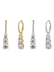 ORSA JEWELS 1 Pair 925 Sterling Silver 14K Gold Round Cut Moissanite Pendant Earrings, Sparkling Jewelry, Suitable For Women, Men, Birthday, Party, Anniversary And Banquet Gifts - MOE36 - View 6