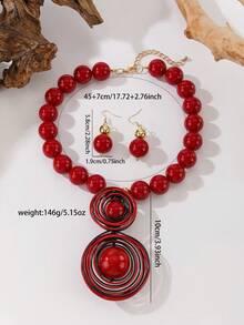 European American African Exaggerated Bohemian Colorful Aluminum Wire Resin Necklace - Red - View 2