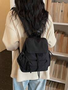 Mochila pequeña de estilo japonés popular primavera/verano 2026, color bloque fresco con solapa y cordón, bolso escolar versátil de moda para mujer, estilo universitario para estudiantes de secundaria, bachillerato y universidad, bolso de clase, bolso pequeño, versión coreana casual versátil, ligera y plegable, adecuada para uso diario - Multicolor - Ver 7