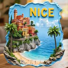 Nice Cliffside Frame Pastel Facades Over The Baie Des Anges Magnet Where The French Riviera Whispers Timeless Romance Keepsake For All Metal Surfaces Throughout The Home - A - View 1