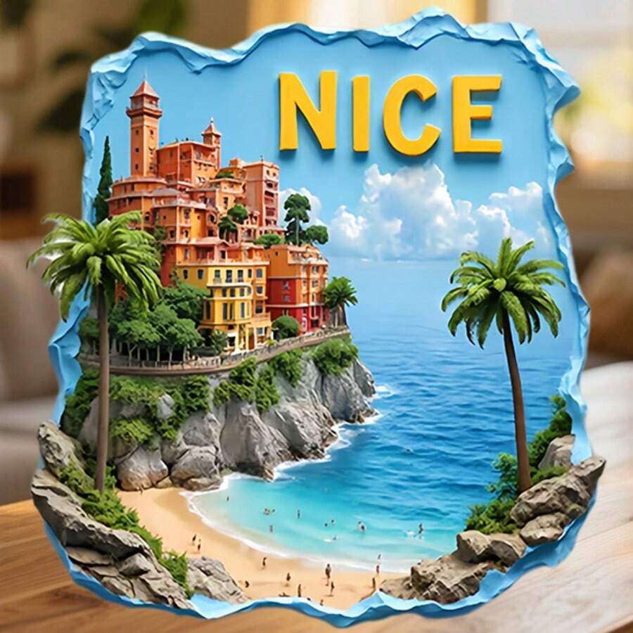 Nice Cliffside Frame Pastel Facades Over The Baie Des Anges Magnet Where The French Riviera Whispers Timeless Romance Keepsake For All Metal Surfaces Throughout The Home - A - View 1