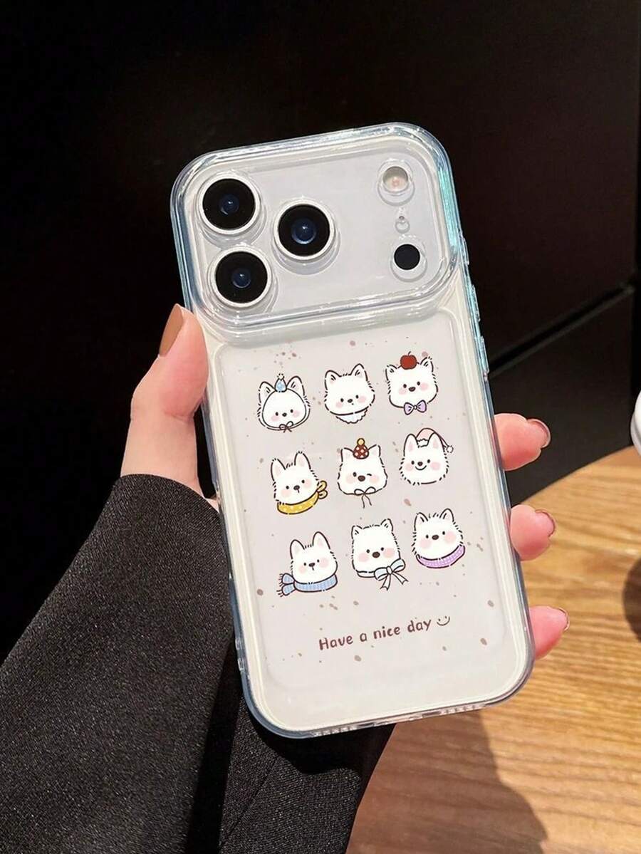1 Piece Adorable 9-Grid Puppies Cute Pets Transparent Phone Case Compatible With Apple 11/12/13/14/15/16/17 Pro Max - Clear - View 1