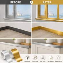 DIY Soft Decor 10cm Wide Self-Adhesive Metal Baseboard Tape, Gold & Silver Dual-Color Strong Adhesive Backing Strip For Window Sill, Door Frame, TV Background, Furniture Edge Decoration - Lasi-yin - View 7