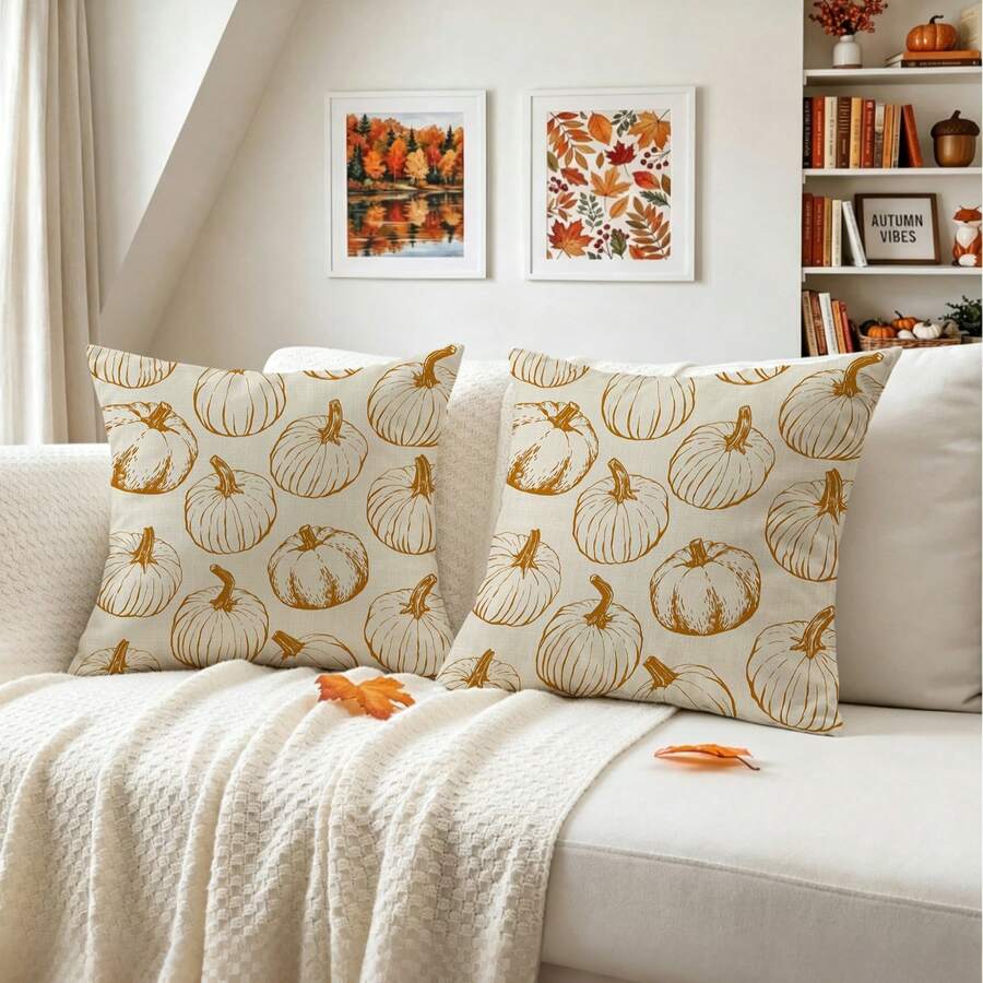 2er/Set Herbst-Linie Kürbis Kissenbezüge, Ernte-Landhausstil Wohnzimmer Außenbereich Terrasse vielseitige Kissenbezüge, geeignet für Sofa, Schlafzimmer, Garten und Heimdekoration, Thanksgiving Geschenk (Kissenfüllung nicht enthalten) - Verschiedenfarbig - Übersicht 1