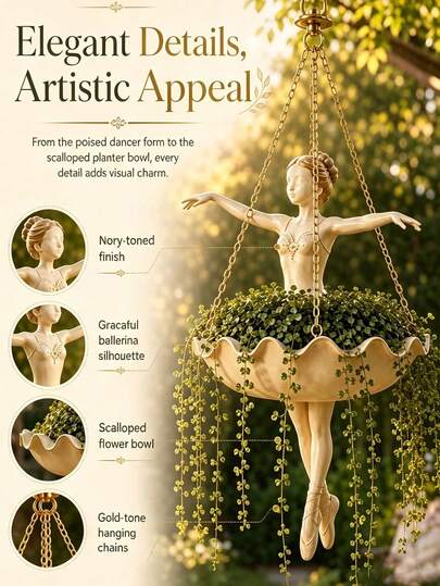 1 pieza Maceta colgante con forma de bailarina, maceta con forma de bailarina, adecuada para suculentas, decoración de jardín exterior, suministros de jardín exterior, decoración del hogar, maceta con gancho de cadena ligera, balcón, decoración de porche, decoración de restaurante, vuelta a la escuela, Halloween, regalo de Navidad, la mejor opción