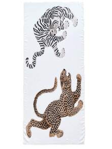Fashion Zebra Leopard Patchwork Tassel Scarf Beige Long Shawl Elegant Travel Wrap Autumn Winter Scarf - White - View 3