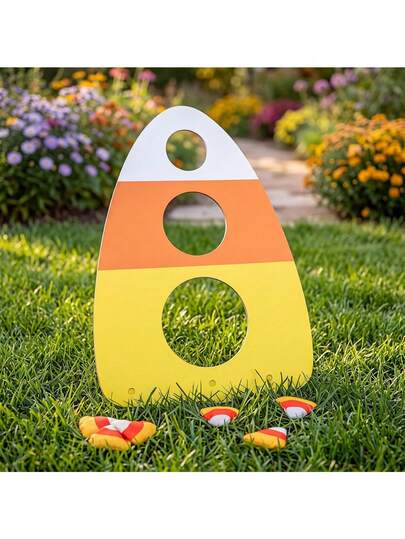 Candy Corn Bean Bag Toss Set, Wooden Halloween Toss Board Cornhole Set With 6 Bean Bags, Fall Festival Party And Adults, Backyard Lawn Camping
