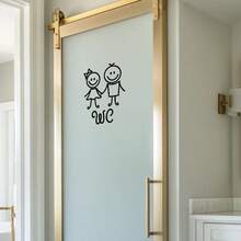 1pc INS Black & White Line Art Unisex Bathroom Decor Sticker, Paired With Handwritten Artistic Font WC Sign, Overall Fresh And Minimalist Style, Versatile And Soft. Waterproof Surface, Dust And Water Stains Can Be Directly Wiped Clean; Made Of Self-Adhesive PVC Material, Moderate Adhesion And No Residue. - one-size - View 1