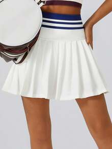 Rok Tenis Wanita Putih Colorblock Pinggang Tinggi, Saku Terintegrasi dan Celana Pendek Musim Panas - Putih - View 7