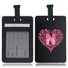 PU Leather Suitcase Tag With Hidden Card Slot Detachable Quick Release Strap Anti Scratch Wearproof Portable For Business Travel Overseas Trip Student Bag And All Luggage Sizes Initial Name Love Letter 26 Letters Pattern - Black 1pc - View 7