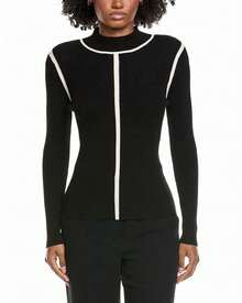 Elie Tahari Mock Neck Novelty Contrast Sweater - Black - View 4