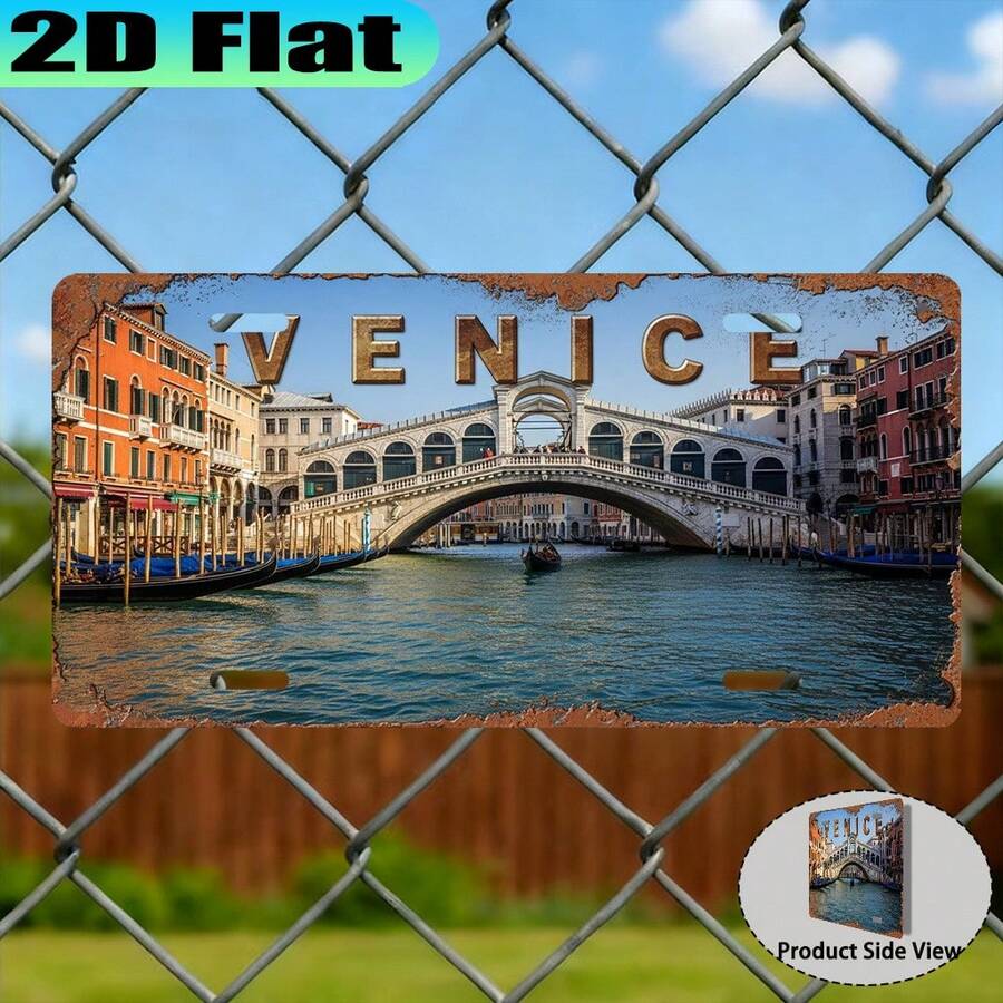 2D Flat Print, 1pc, Vintage Venice Sign Plate, Retro Urban Style, Travel Enthusiast Gift, Souvenir Gift, Suitable For Entryway Wall And Living Room Decor, For Decorative Use Only (Random Style) - A - View 1