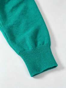 Sweater Pullover Leher Bulat Berlubang Warna Polos Lembut Musim Gugur/Dingin, Atasan Rajut Lengan Panjang Kasual Serbaguna dan Elegan - Danau Hijau - View 4